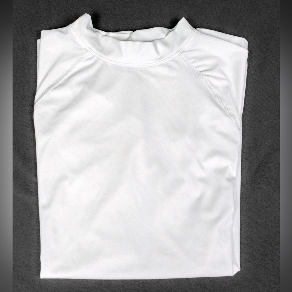 Land’s End Pure White Swim-shirt Rashguard. Sun-protection swimwear.